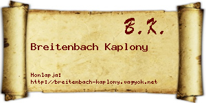Breitenbach Kaplony névjegykártya